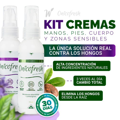 Kit ANTIHONGOS MANOS, PIES, CUERPO y ZONAS SENSIBLES: 2 Cremas 75 ml c/u