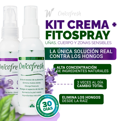 Kit ANTIHONGOS UÑAS, CUERPO y ZONAS SENSIBLES: Fitospray + Crema 75 ml c/u
